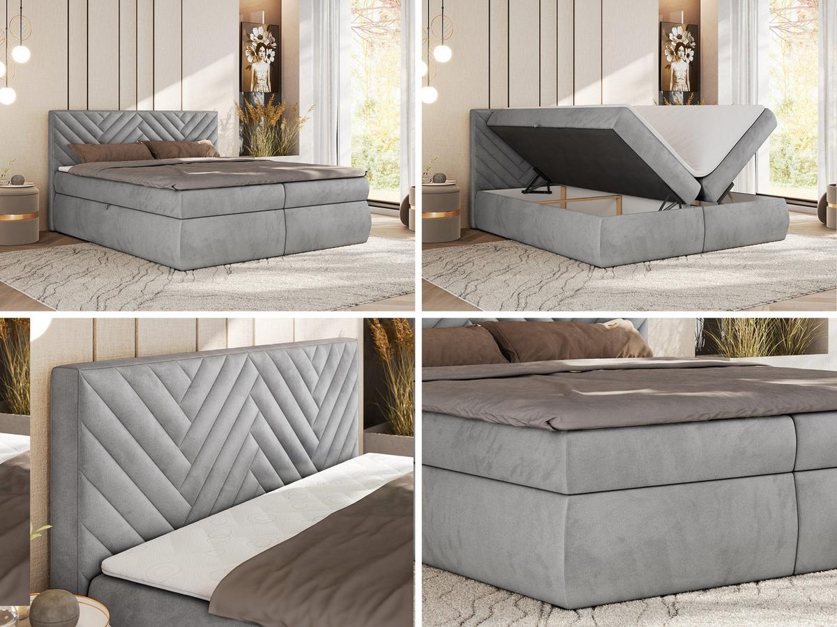 BOXBETT AVERTA 180/200 - Hellgrau Velvet - H3 - Hellgrau, Textil (180/200cm) - MKS