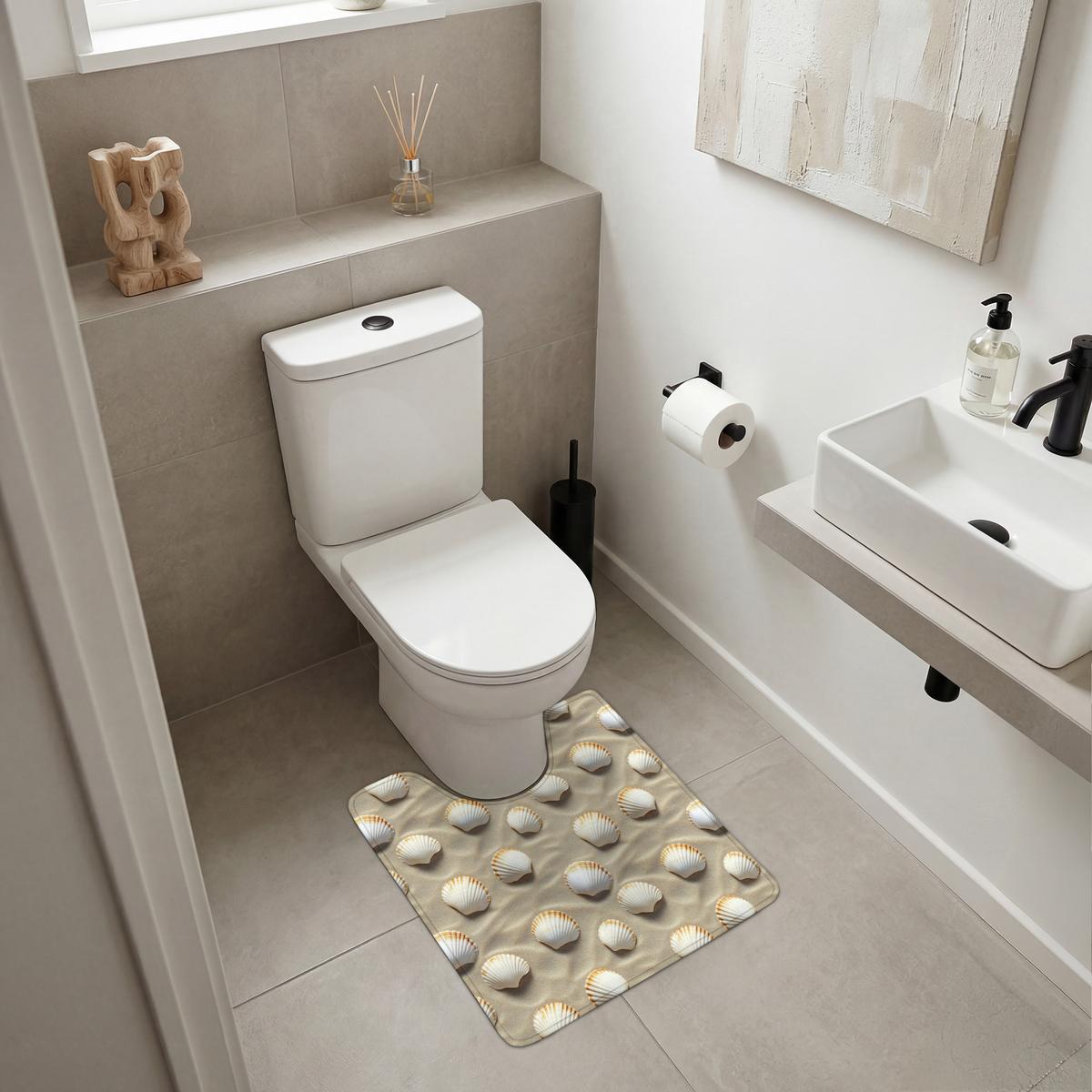 WC-VORLEGER Muscheln - Sand - Maritim Toilettenvorleger 55x60 cm - Sandfarben, Textil (55/1cm) - OnlyWow