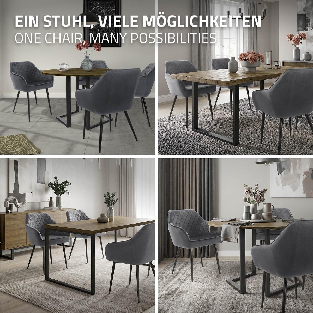 ESSZIMMERSTUHL 4er Set Anthrazit Samt - Dunkelgrau/Schwarz, Textil/Metall (60/80/63cm) - ML-DESIGN