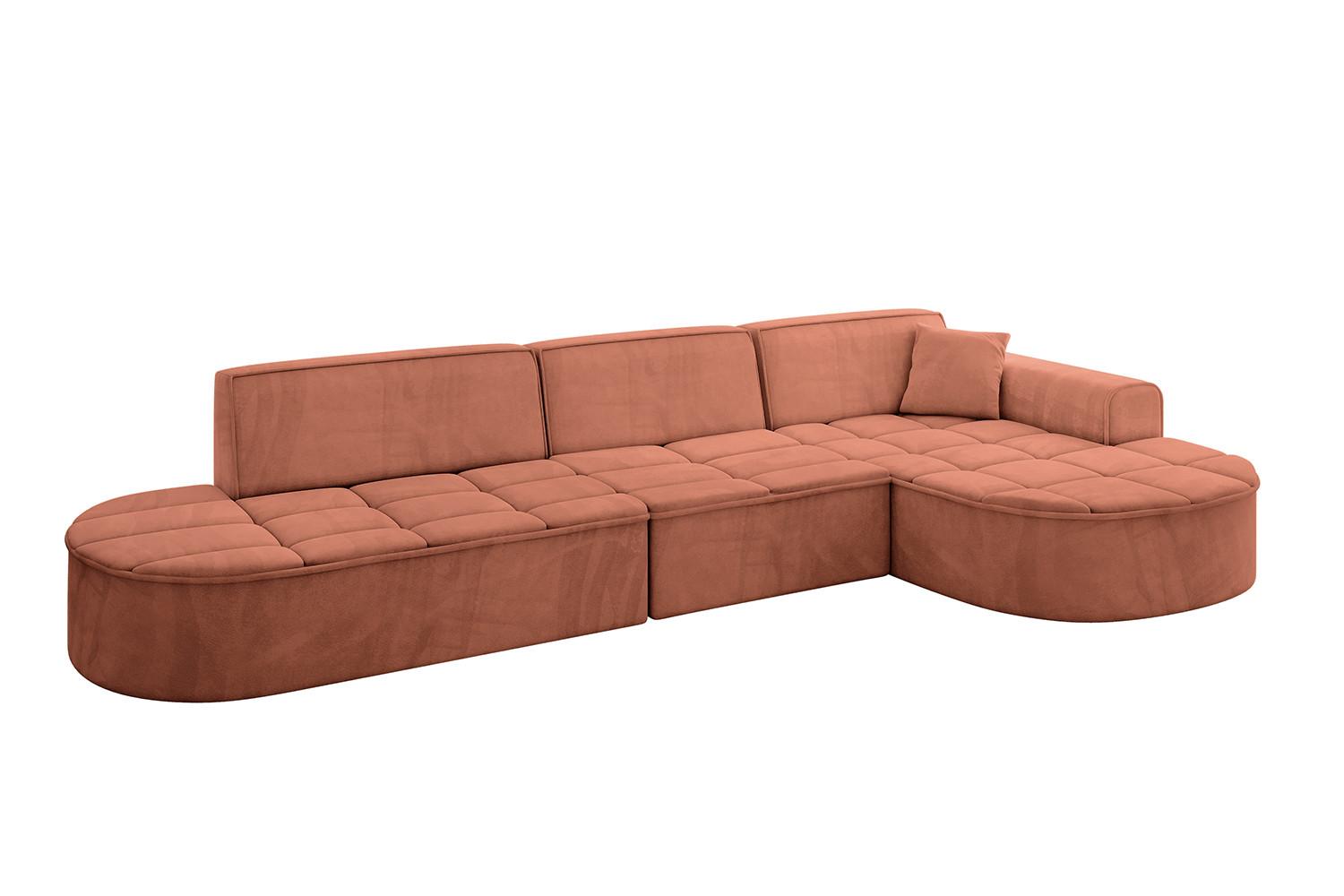 ECKSOFA Ottomane Rechts TARO-L2 - 328x171x79,5 cm Apricot - Koralle, Holzwerkstoff/Textil (328/171cm) - ALTDECOR