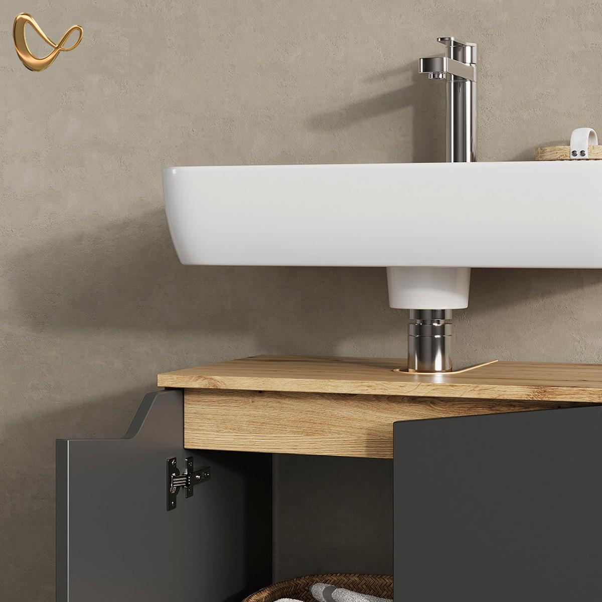 WASCHBECKENUNTERSCHRANK Timavo Anthrazit 60 x 57.5 cm mit 2 Türen - Anthrazit, Holzwerkstoff (60/57.5/35cm) - Livinity®