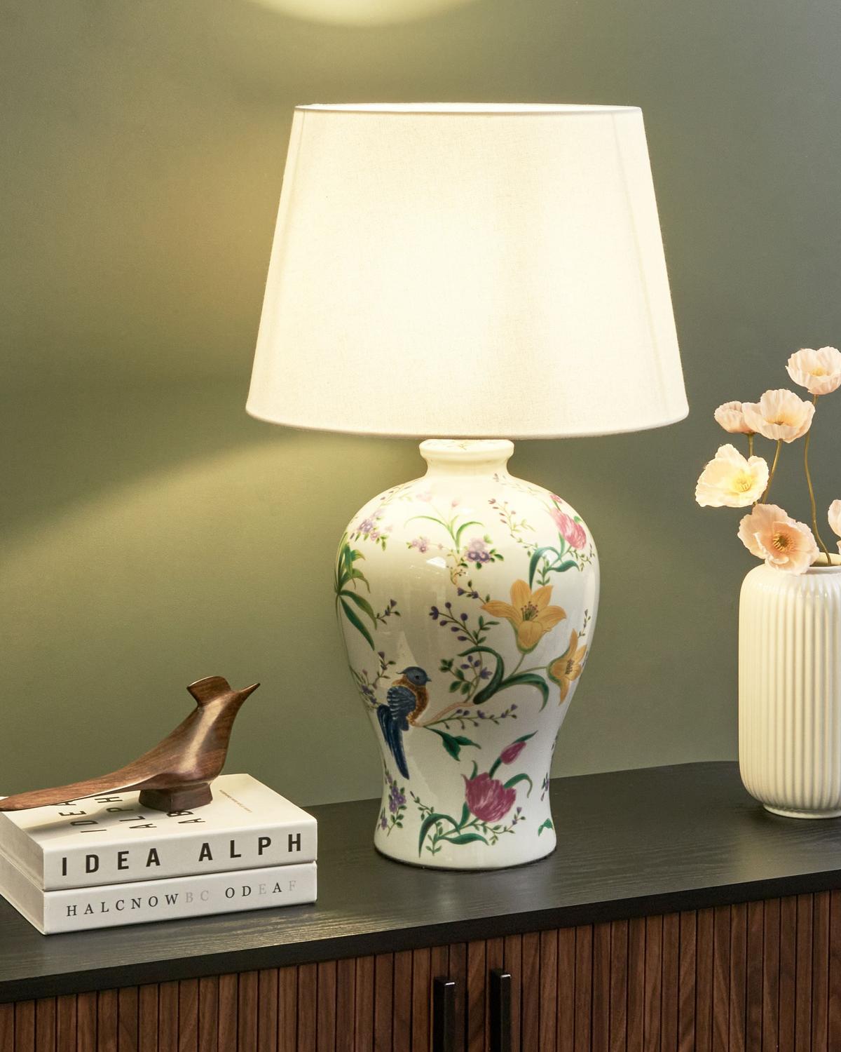 TISCHLAMPE Porzellan Weiß Febros - Pink/Gelb, Keramik (36/36/61cm) - Beliani