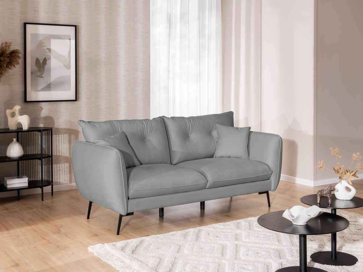 3-SITZER-SOFA Nordloft Hellgrau Samt - Hellgrau/Schwarz, Holz/Textil (204/86/100cm) - S-Style Möbel