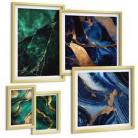 BILDER SET 5er Set - 50x50 cm & 20x30 cm & 40x60 cm Goldrahmen - Blumen, heller Hintergrund, Marmormuster - Goldfarben, Kunststoff (40/60cm) - TULUP