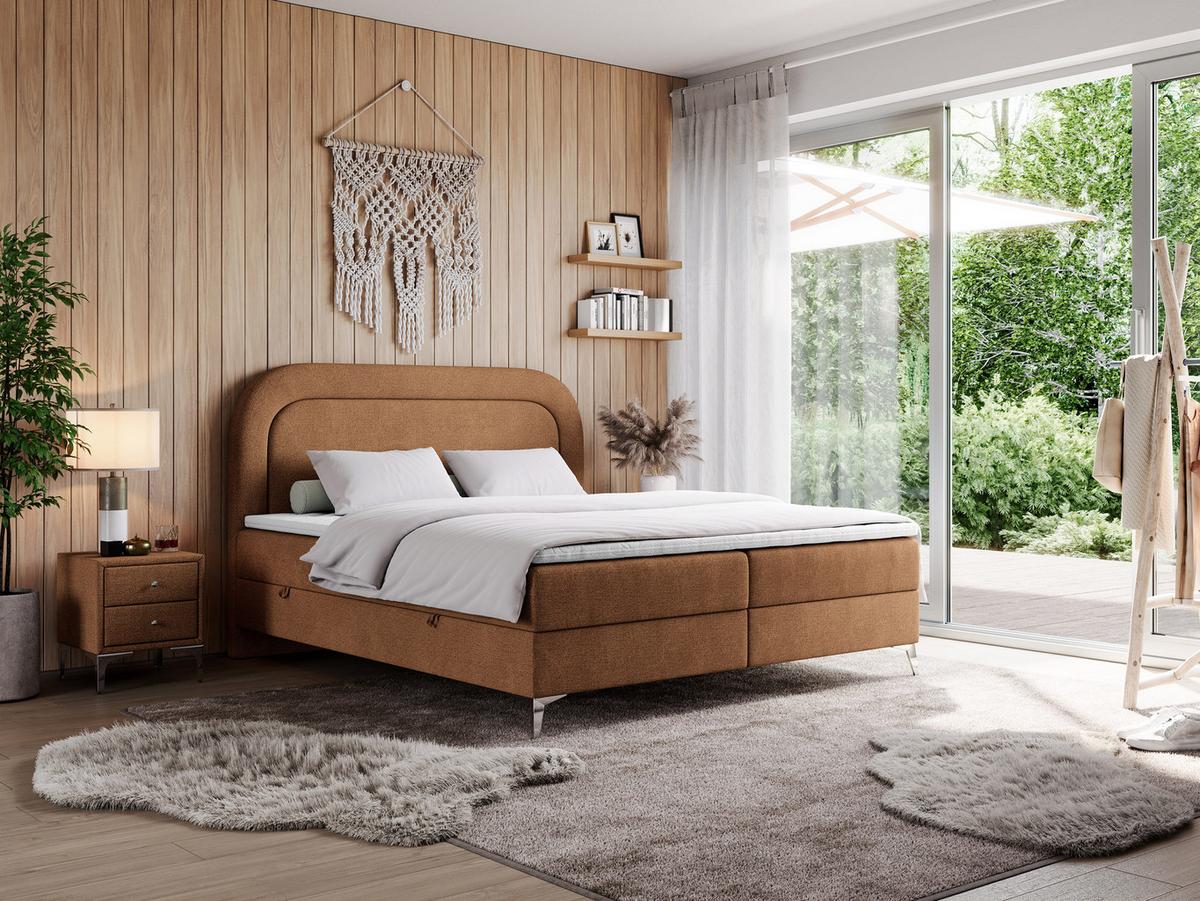 BOXBETT EIRA 180/200 Orange Struktur - H4 - Silberfarben/Orange, Holz/Textil (180/200cm) - MKS