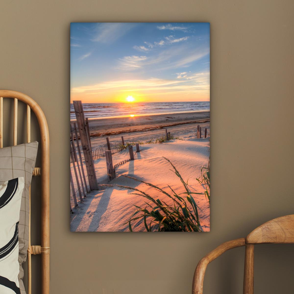 LEINWANDBILD Strand - Meer - Düne - Sonnenuntergang - Landschaft Wanddeko Schlafzimmer 60x90 cm - Beige, Textil (60/90cm) - MuchoWow