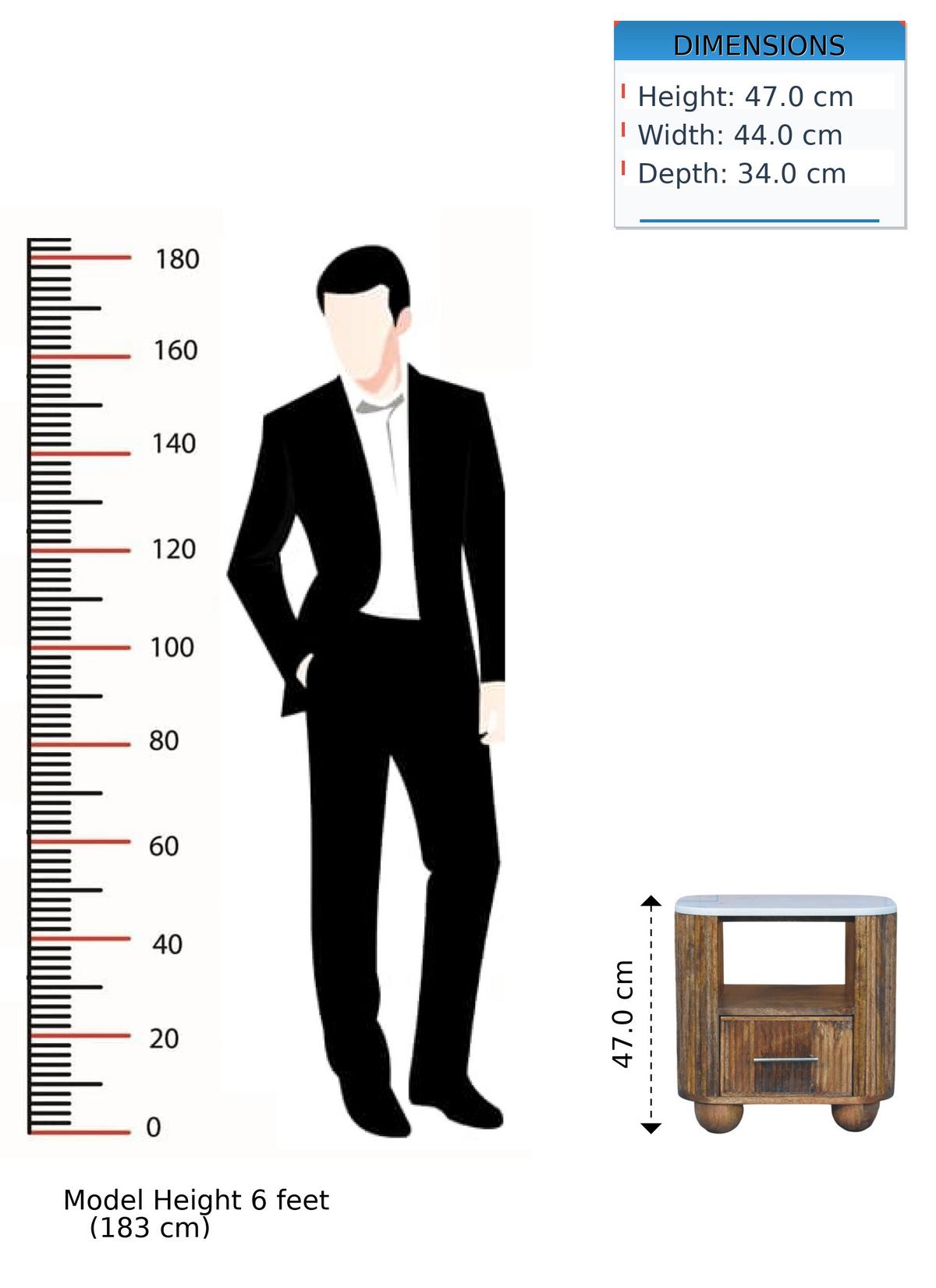 NACHTTISCH mit Golden-Teak-Finish, Tischplatte aus Marmor, 1 Schublade, 1 offene Ablage, braun - Braun, Holz/Naturmaterialen (44/47/34cm) - Artisan Furniture