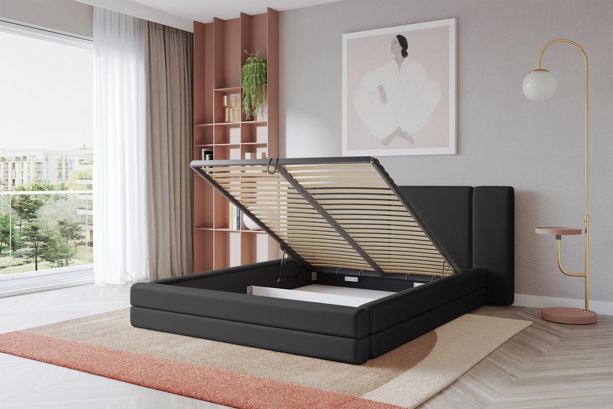 POLSTERBETT mit Bettkasten und Lattenrost, Bett mit Matratze H3/H4 - TEVO 140x200 Schwarz - Schwarz Hochglanz, Holzwerkstoff/Textil (140/200cm) - ALTDECOR