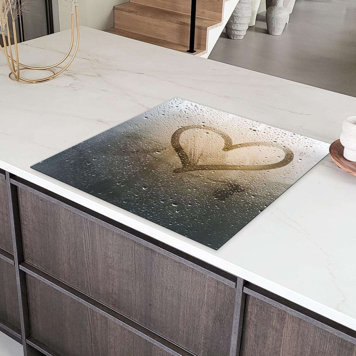 HERDABDECKPLATTE Herz - Kondenswasser - Wasser - 3D Induktionsmatte 78x78 cm - Grau, Kunststoff (78/78/0.2cm) - MuchoWow