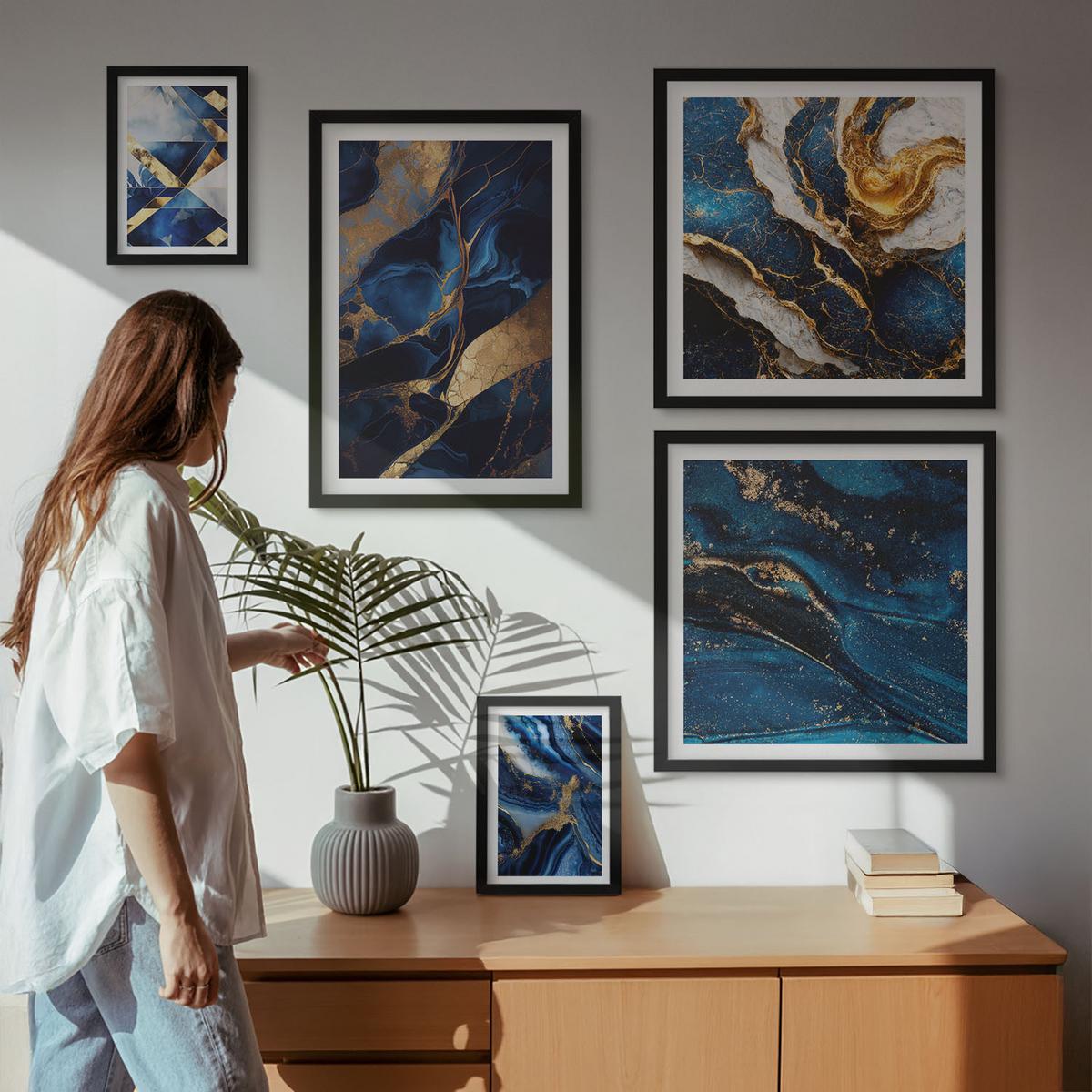 BILDER SET 5er Set - 50x50 cm & 20x30 cm & 40x60 cm Schwarzer Rahmen - Abstrakte, elegante Muster - Schwarz, Kunststoff (40/60cm) - TULUP