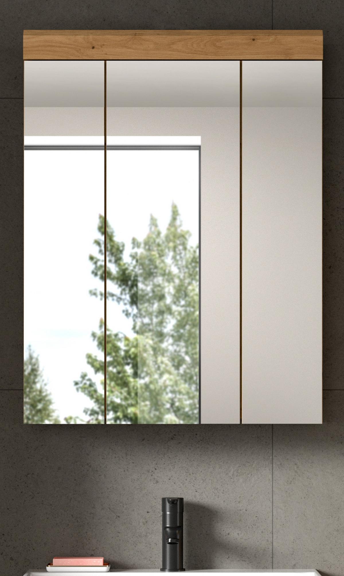 SPIEGELSCHRANK Eiche Artisan 60 x 79 cm, Badschrank 3-türig - Eiche Artisan, Glas/Holzwerkstoff (60/79/19cm) - Inn.Furn