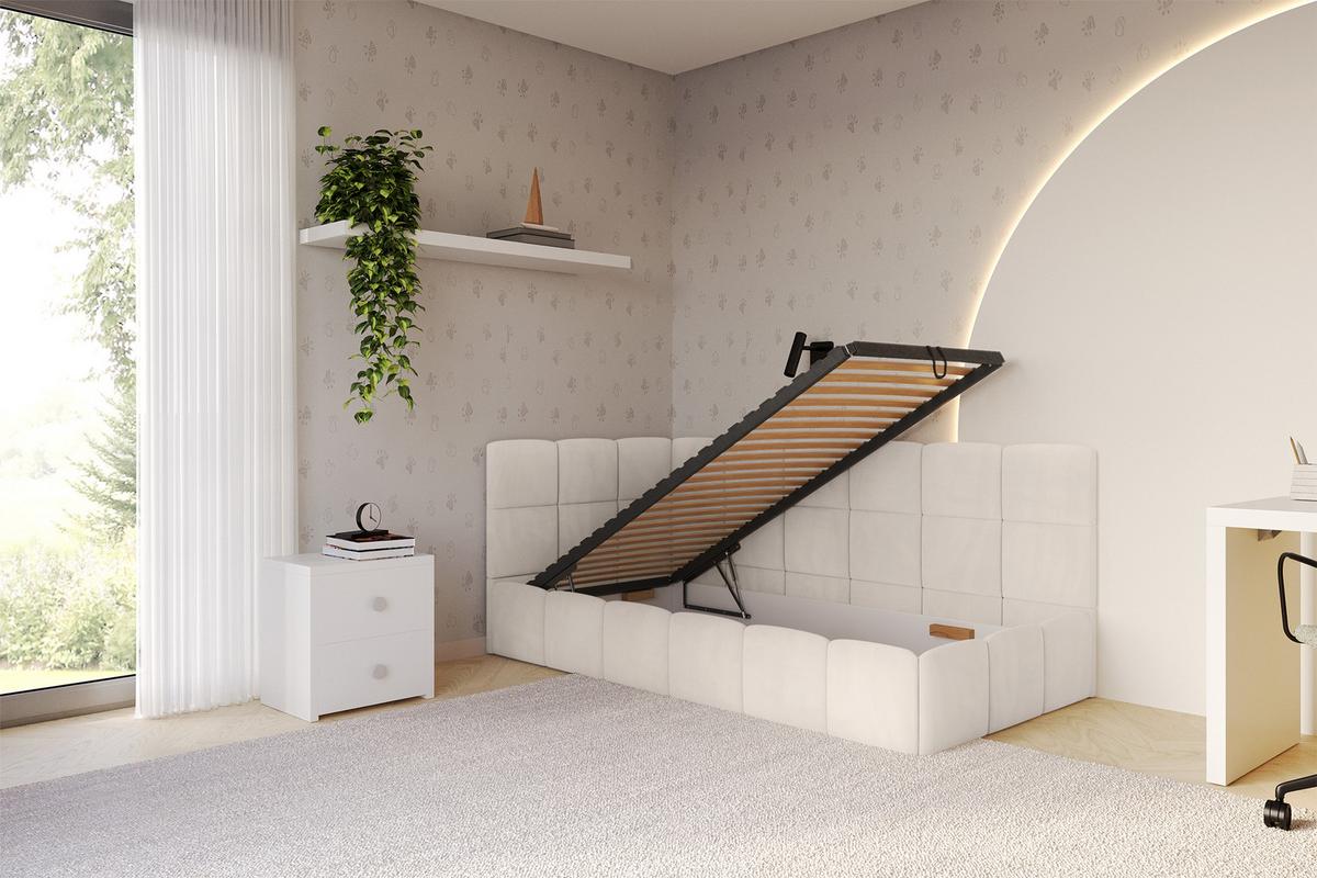 EINZELBETT Jugendbett mit Bettkasten Rechts, mit Matratze - LIVY 100x200 Beige - Beige, Holzwerkstoff/Textil (100/200cm) - ALTDECOR