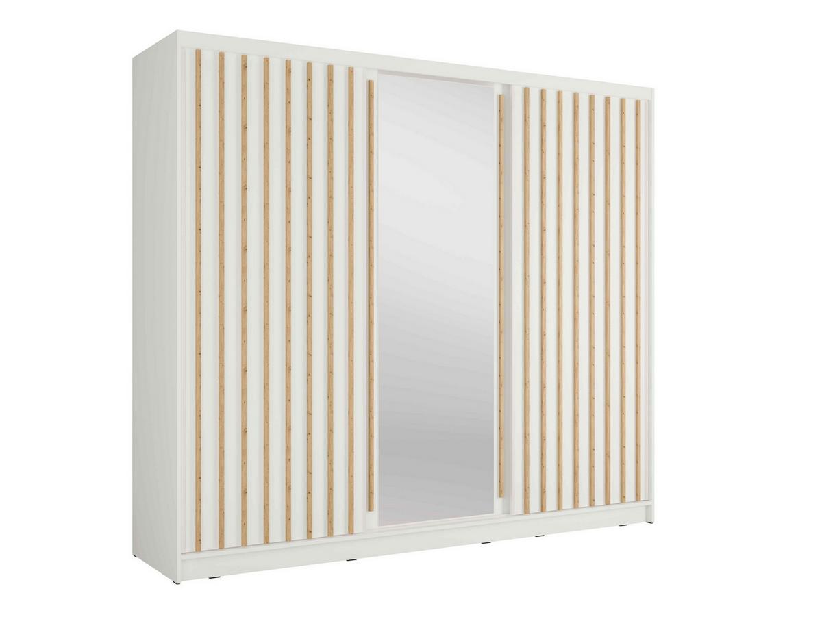 SCHWEBETÜRENSCHRANK VEYDAR 248/215/62cm 3-türig mit Spiegel Weiß - Weiß, Holzwerkstoff (248/215/62cm) - MASSENO