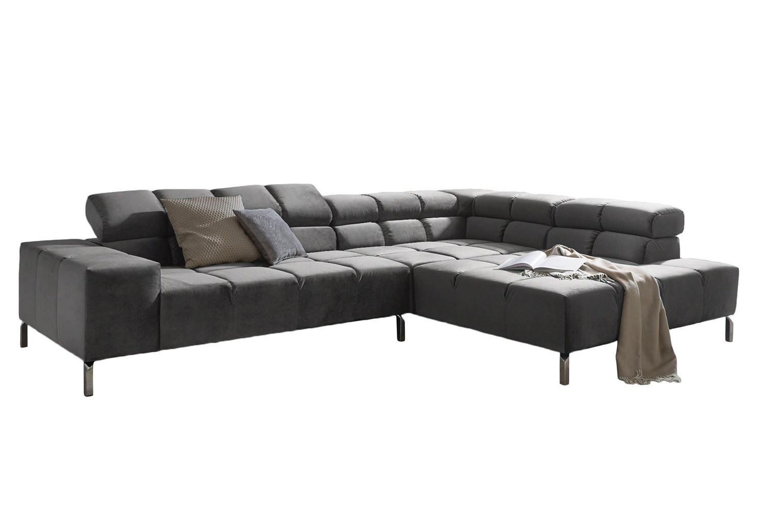 ECKSOFA NELSON Grau Velvet - Silberfarben/Grau, Textil (321/216cm) - KAWOLA