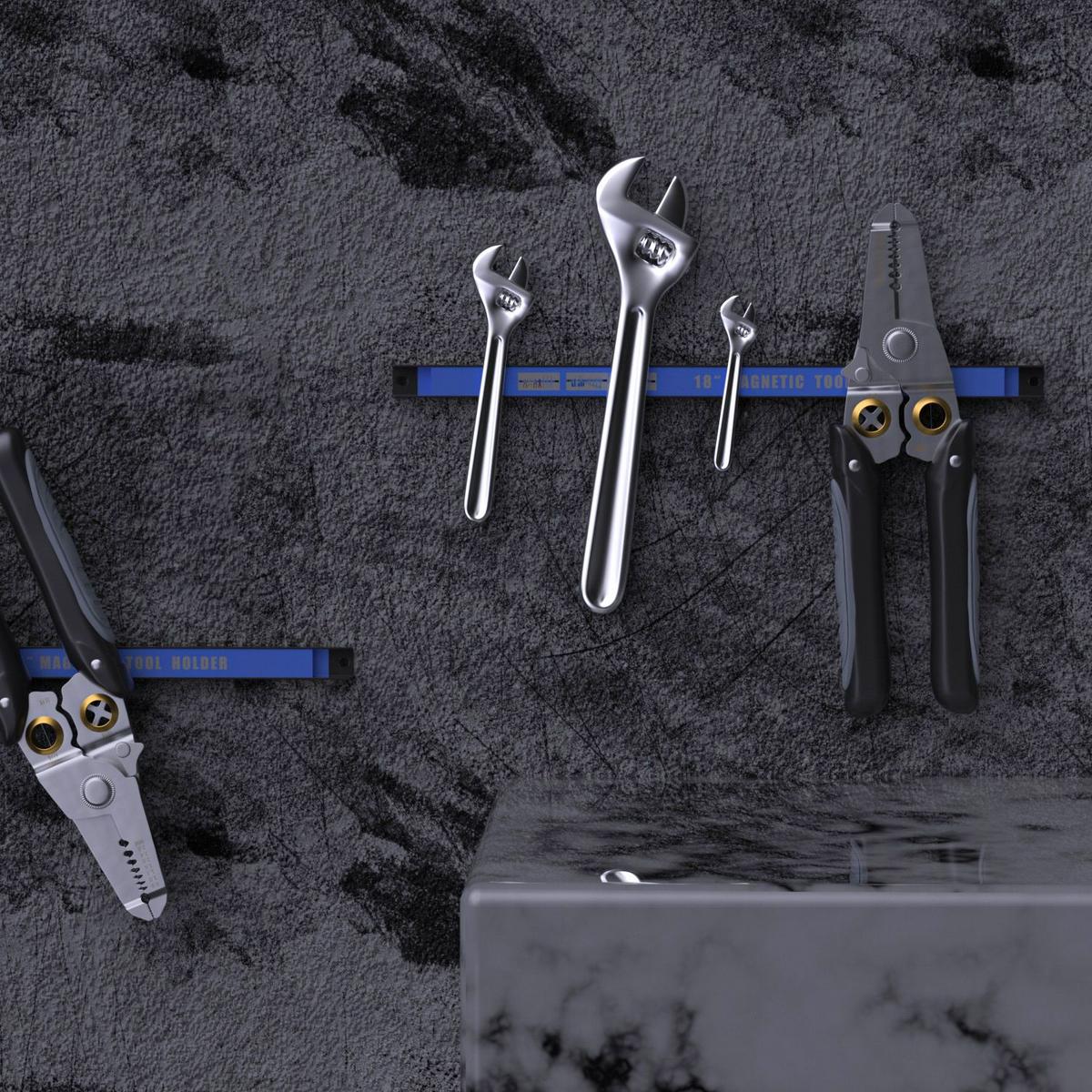 MAGNETLEISTEN-SET für Werkzeug Magnetisch (3-tlg. Set) - Schwarz, Metall (2.3/1.3/45.5cm)