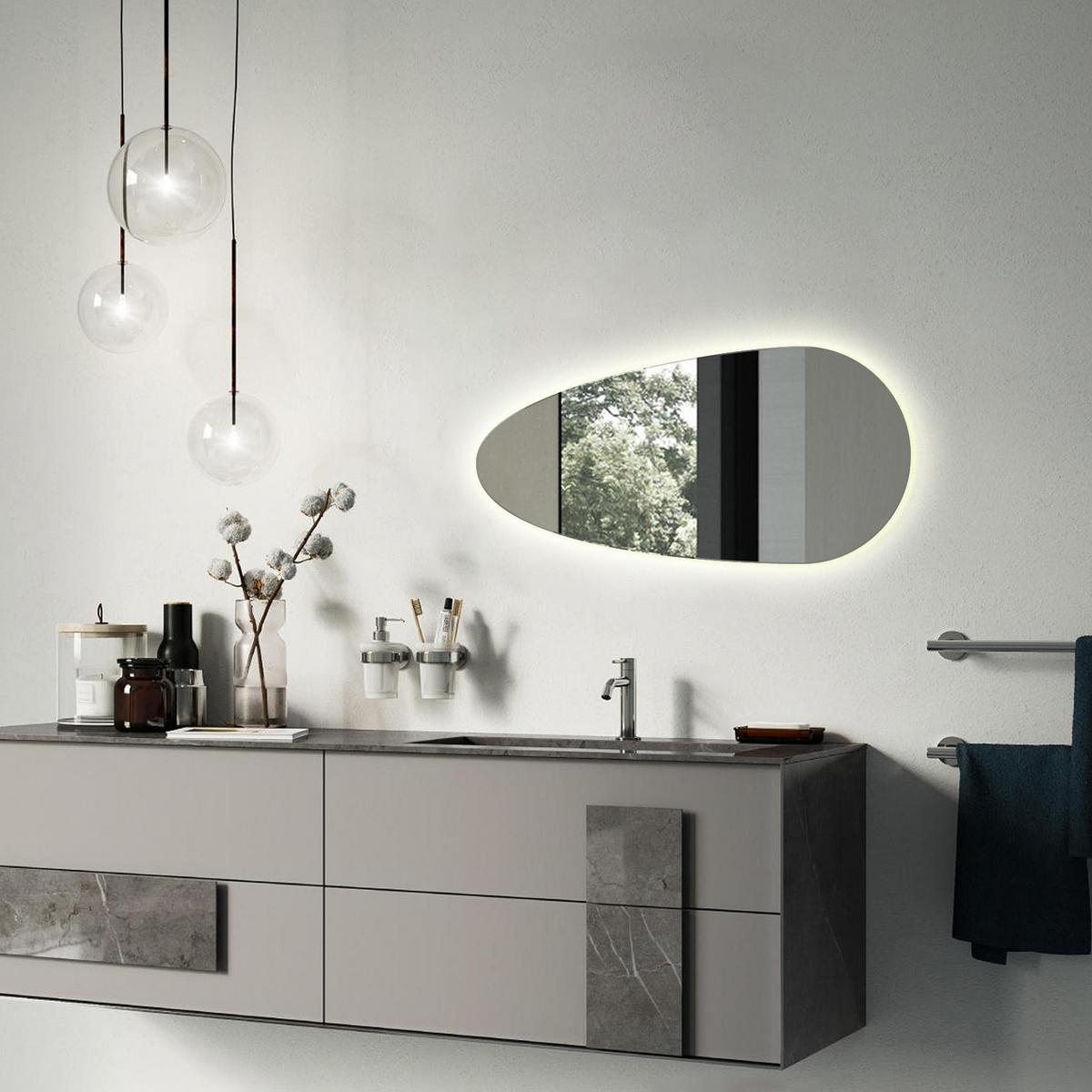 LED SPIEGEL 35 x 70 cm Tropfenform Warmweiß 3000K - Transparent, Glas (35/70/0.4cm) - TULUP