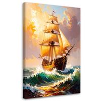 LEINWANDBILD Segelschiff auf rauer See 40x60cm - Beige, Textil (40/60cm) - Feeby