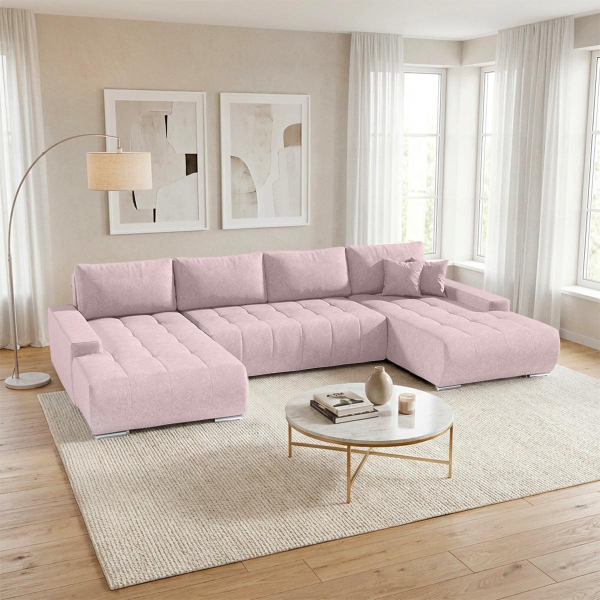 PANORAMASOFA Jonas 5 Sitzplätze Rose - Pink, Holzwerkstoff (350/85/185cm) - Petits-meubles