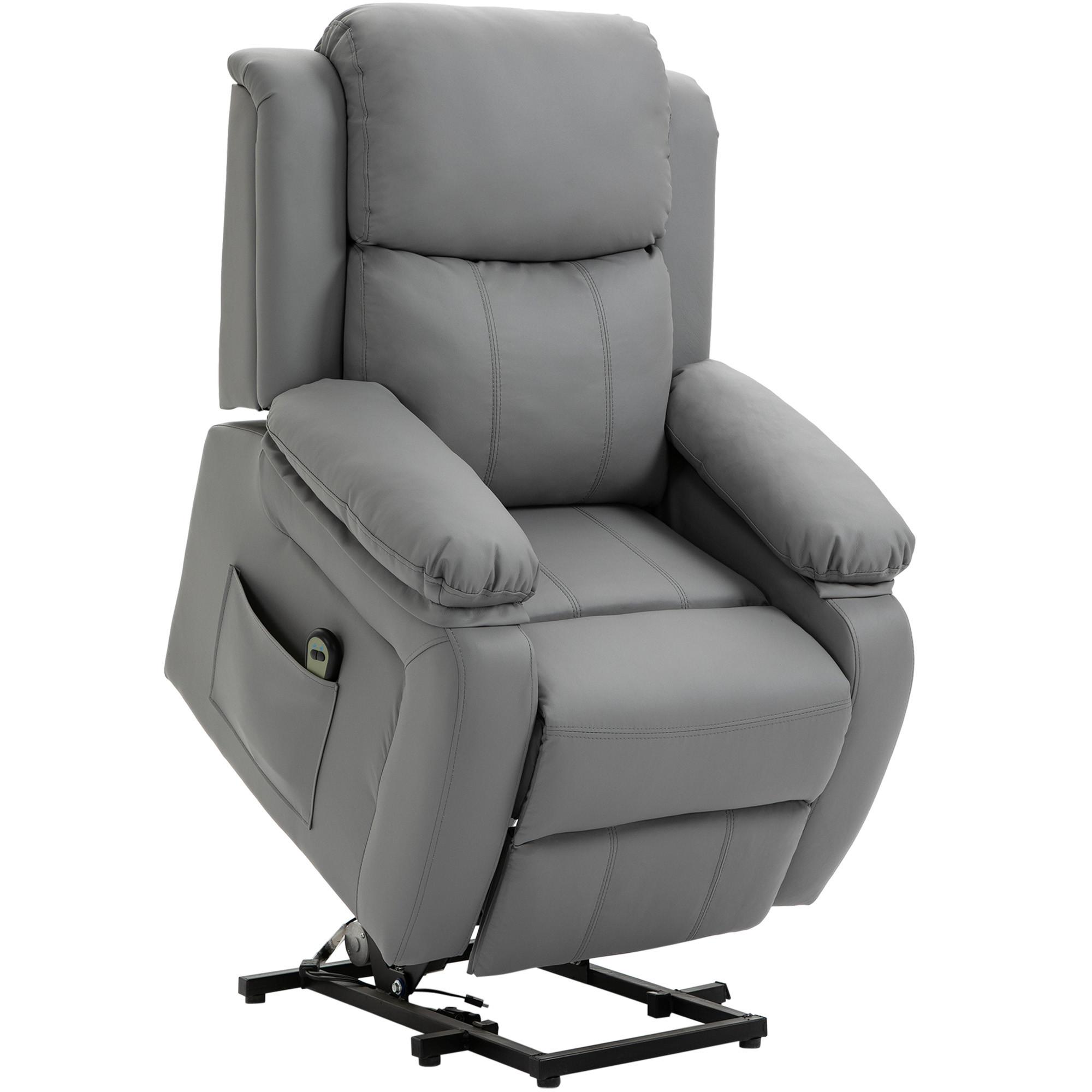 FERNSEHSESSEL mit Aufstehhilfe, Liegefunktion, Fernbedienung für Wohnzimmer Grau - Schwarz/Grau, Textil/Metall (76/105/90cm) - HOMCOM