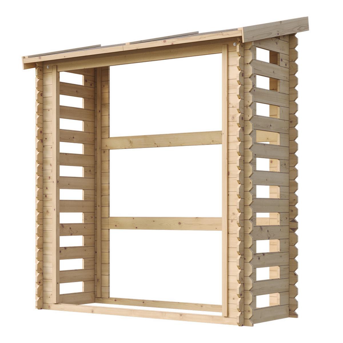 KAMINHOLZREGAL aus Holz 0,97 m², Brennholzunterstand mit Pultdach, ca. 1,75 m³ Brennholzkapazität, 184 x 86 x 200 cm (B x T x H) - Naturfarben, Holz (184/200/86cm) - Timbela