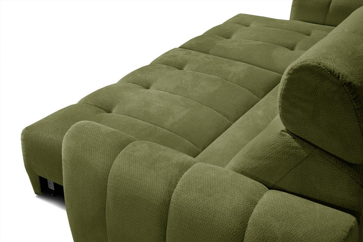 ECKSOFA KIMI 3-Sitzer, ausziehbarer Sitz, verstellbare Kopfstützen, olivgrün - Schwarz/Olivgrün, Holzwerkstoff/Textil (270/160cm) - Wozimo