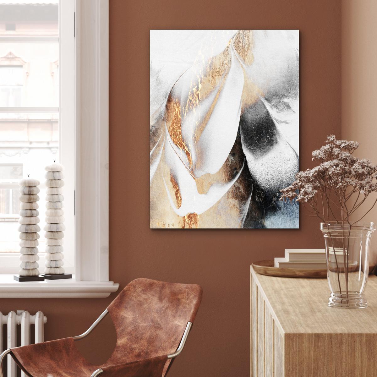 METALLBILD Luxus - Abstrakt - Gold - Weiß 60x80 cm - Goldfarben, Metall (60/80cm) - MuchoWow