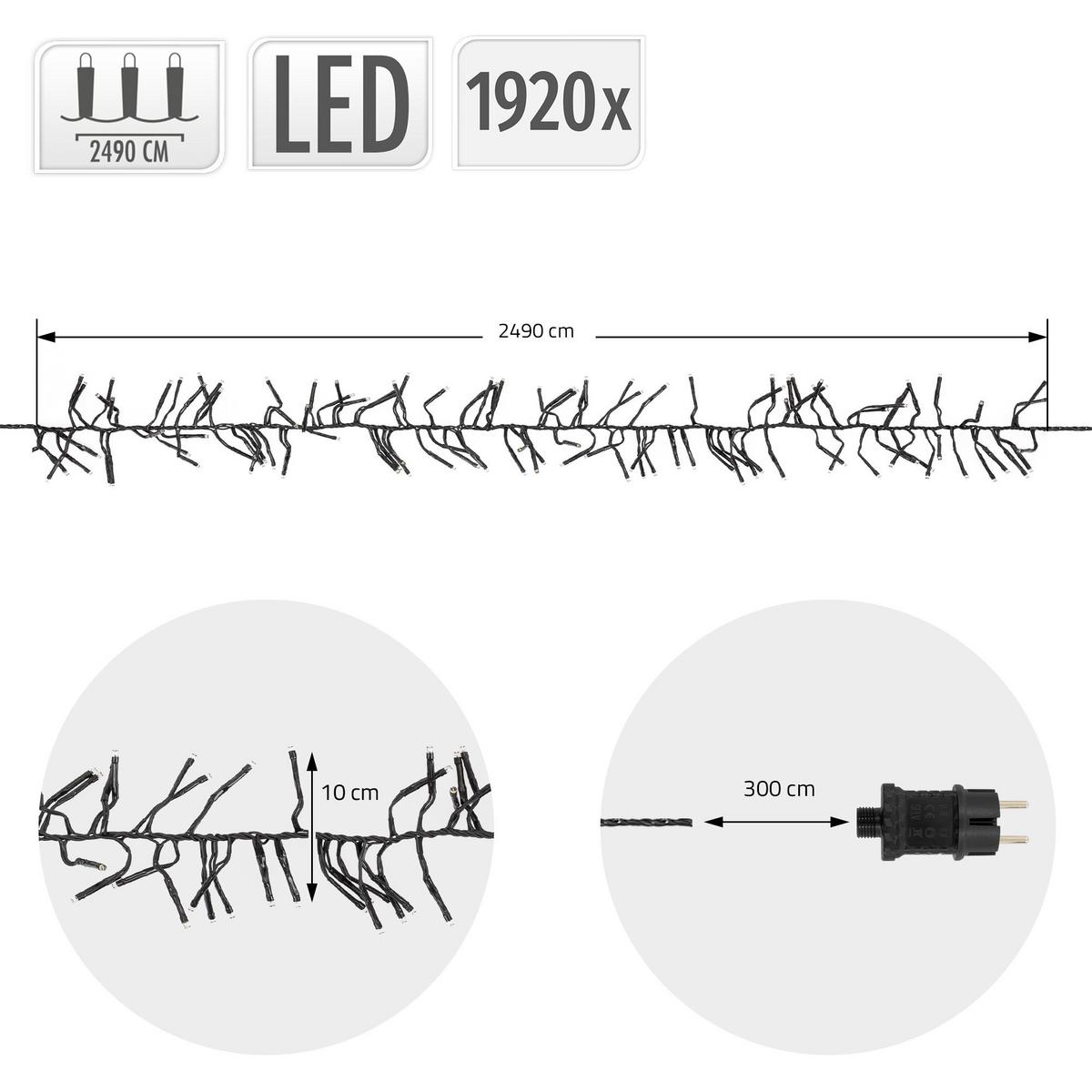 LED LICHTERKETTE Cluster Außen Innen 24,9 m Weihnachtsbeleuchtung 1920 LED Warmweiß - Weiß, Kunststoff (2790cm) - ECD-Germany