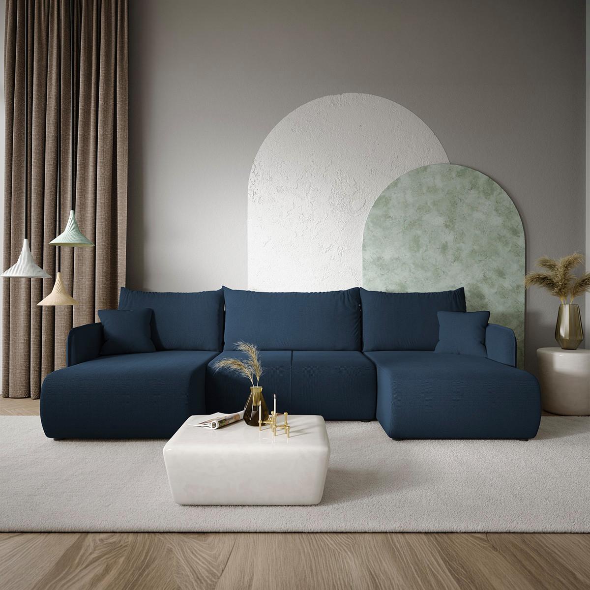 PANORAMASOFA Claudio 5 Sitzplätze Dunkelblau - Blau, Holz (290/86/148cm) - Petits-meubles