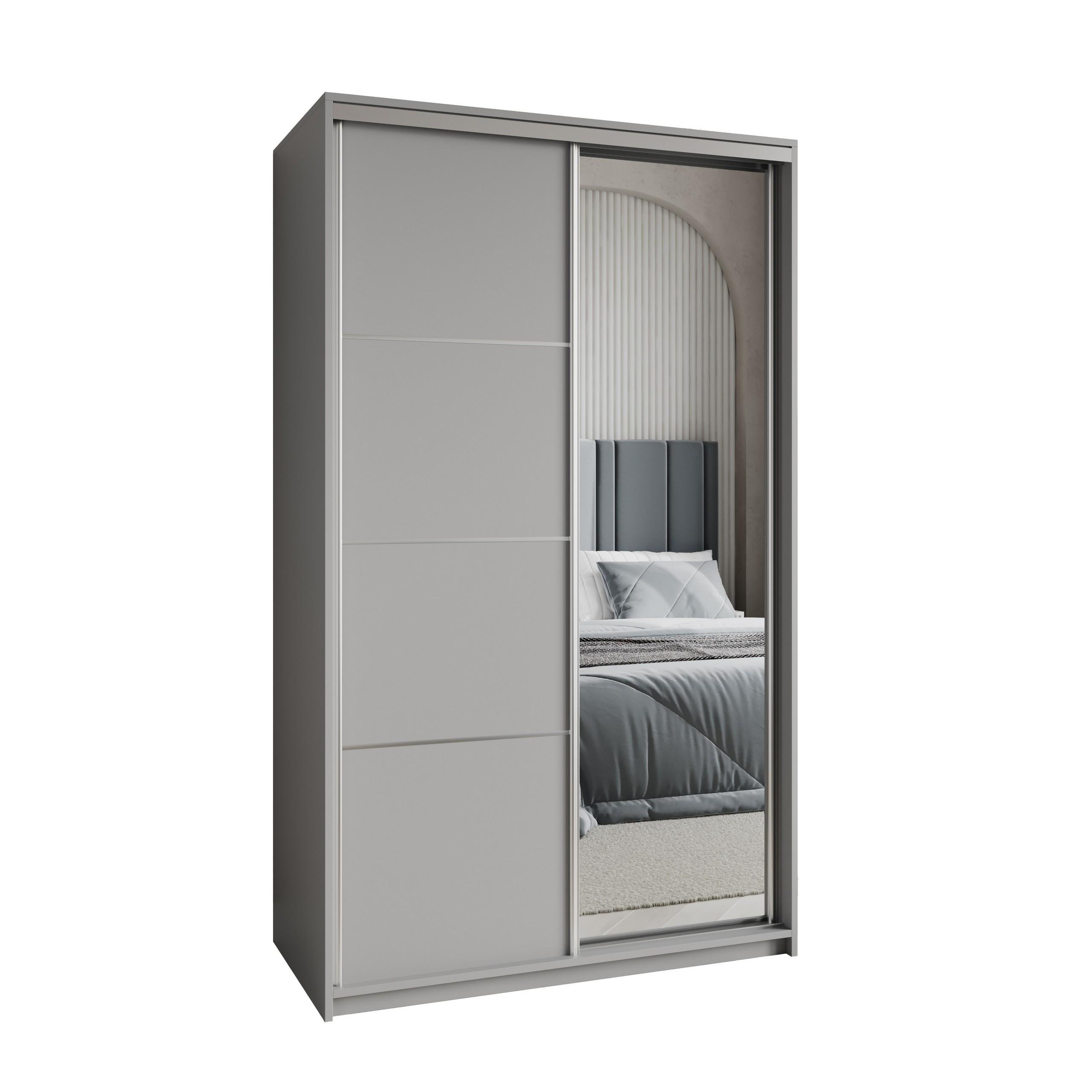 SCHWEBETÜRENSCHRANK VARO 120/205/60 cm 2-türig mit Spiegel Graphitfarben - Graphitfarben, Holzwerkstoff (120/205/60cm) - MASSENO