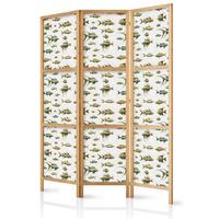 PARAVENT Japanischer 3-tlg 135x172 cm bunte Fische - Grün, Holz/Textil (135/172/3cm) - Muralo