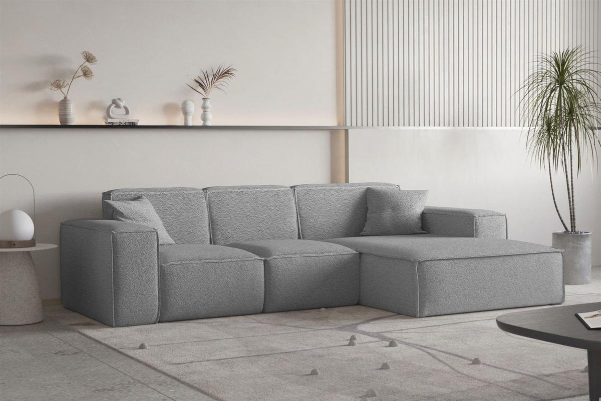 ECKSOFA Ottom Celes Premium Ascot Bukla - Grau, Holzwerkstoff/Textil (266/165cm) - Fun Möbel
