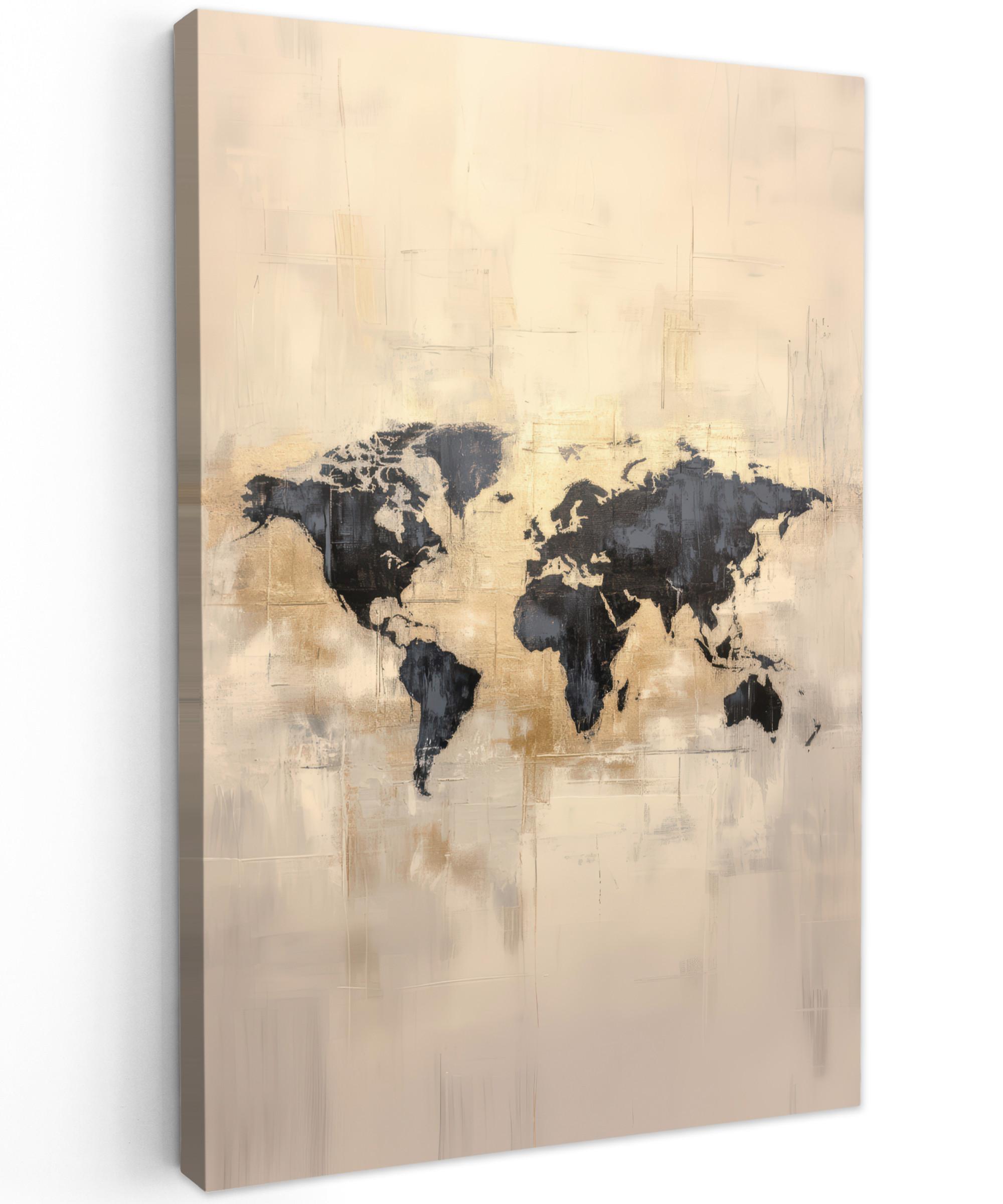 LEINWANDBILD Weltkarte - Gold - Schwarz - Abstrakt Deko Groß 90x140 cm - Kupferfarben, Textil (90/140cm) - MuchoWow