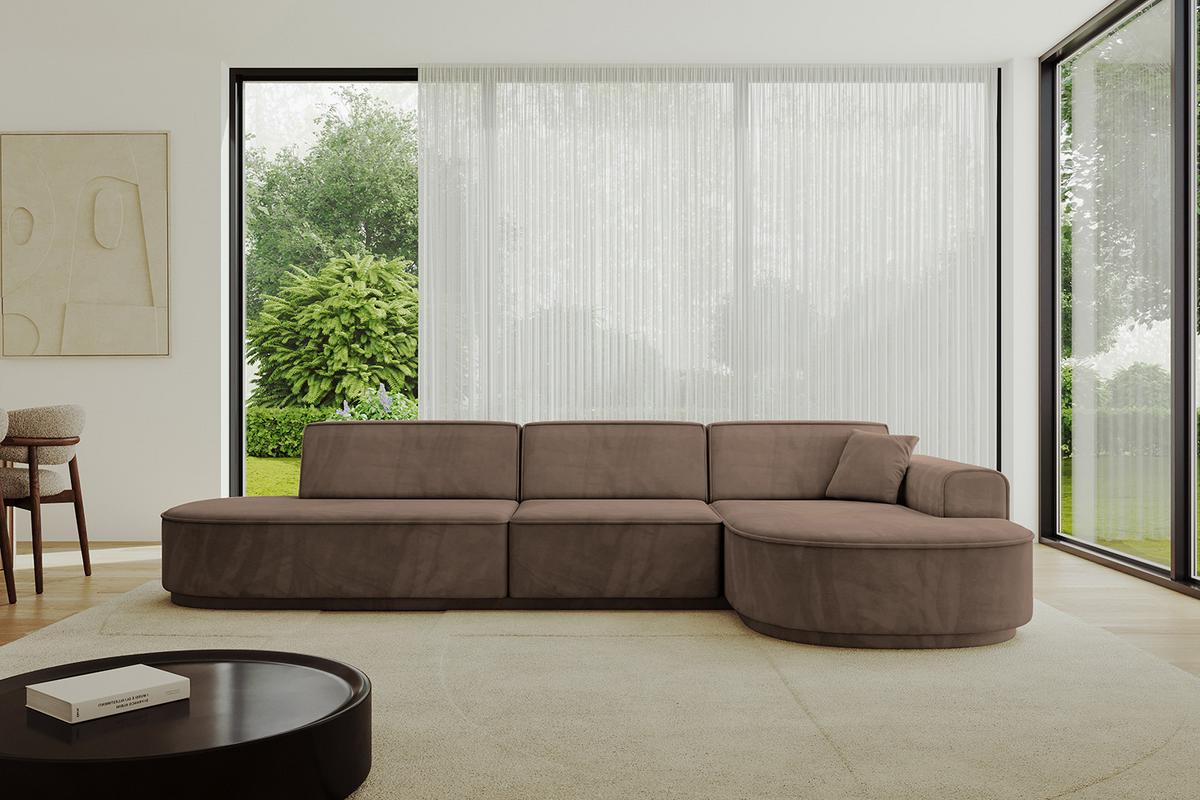 ECKSOFA Ottomane Rechts MARI-L2-v3 - 328x171x83 cm Braun Velours - Schwarz/Braun, Holzwerkstoff/Kunststoff (171/328cm) - ALTDECOR