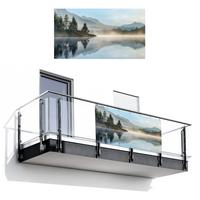 BALKON-SICHTSCHUTZ See - Nebel - Berge - Landschaft Witterungsbeständig 200x110 cm - Hellblau, Kunststoff (200/110cm) - MuchoWow