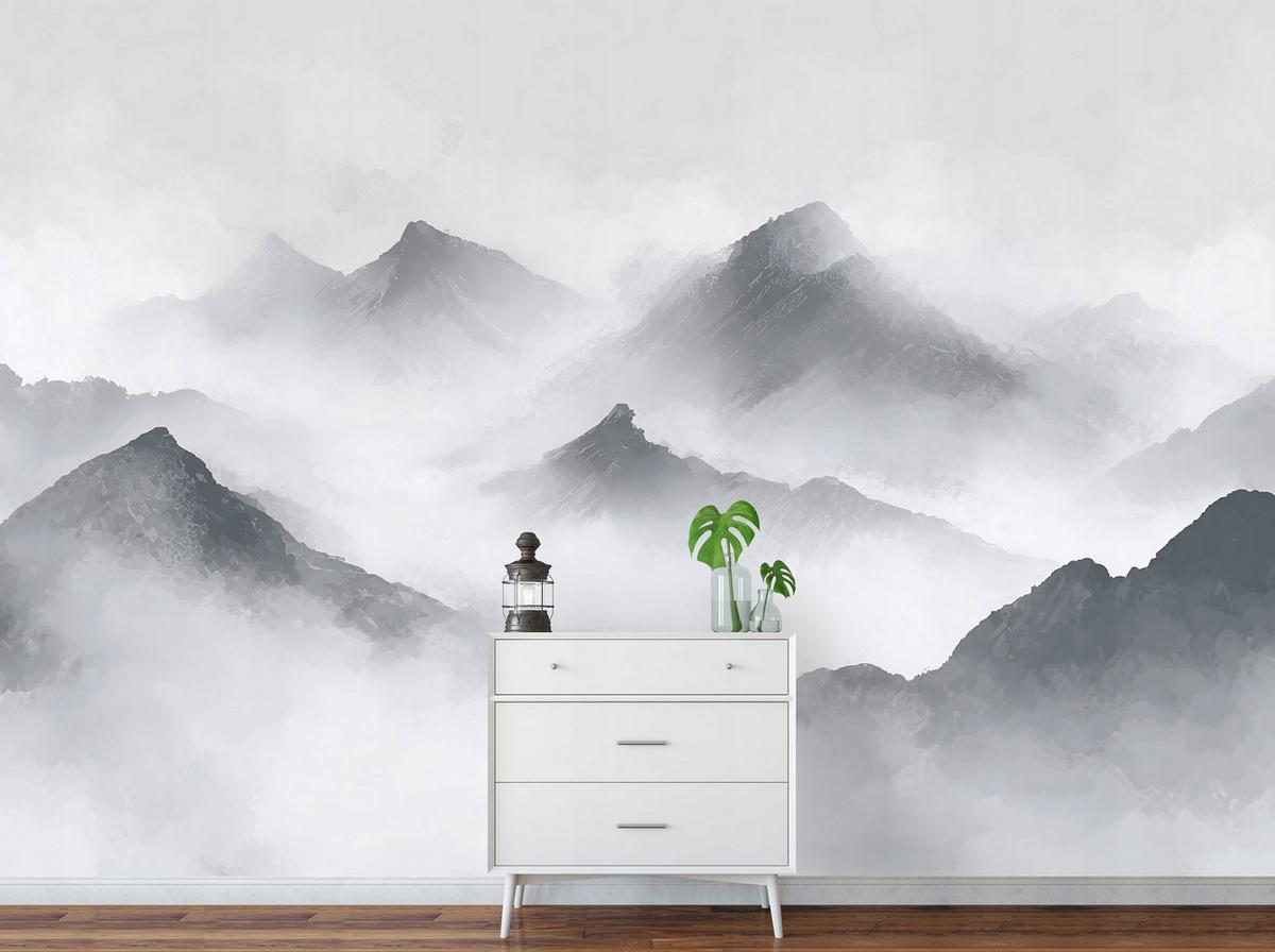 FOTOTAPETE Gebirge Nebel Grau 250x175 cm - Multicolor, Papier (250/175cm) - Wallarena