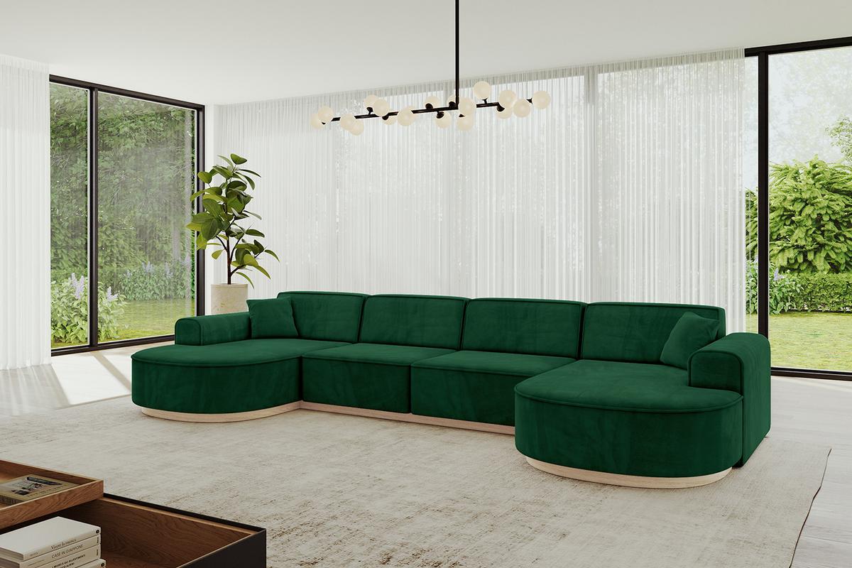WOHNLANDSCHAFT MARI-U2-v1 - 388x171x83 cm Dunkelgrün Velours - Dunkelgrün, Holzwerkstoff/Textil (388/83/171cm) - ALTDECOR