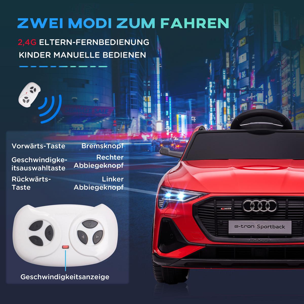 KINDER Elektroauto mit Fernbedienung, Musikfunktion, bis 5 km/h, Rot - Rot, Metall (108/60/47cm) - HOMCOM