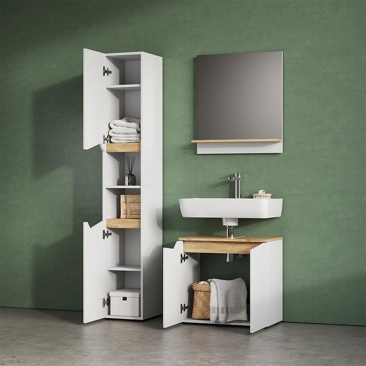 WASCHBECKENUNTERSCHRANK Timavo Weiß 60 x 57.5 cm mit 2 Türen - Weiß, Holzwerkstoff (60/57.5/35cm) - Livinity®