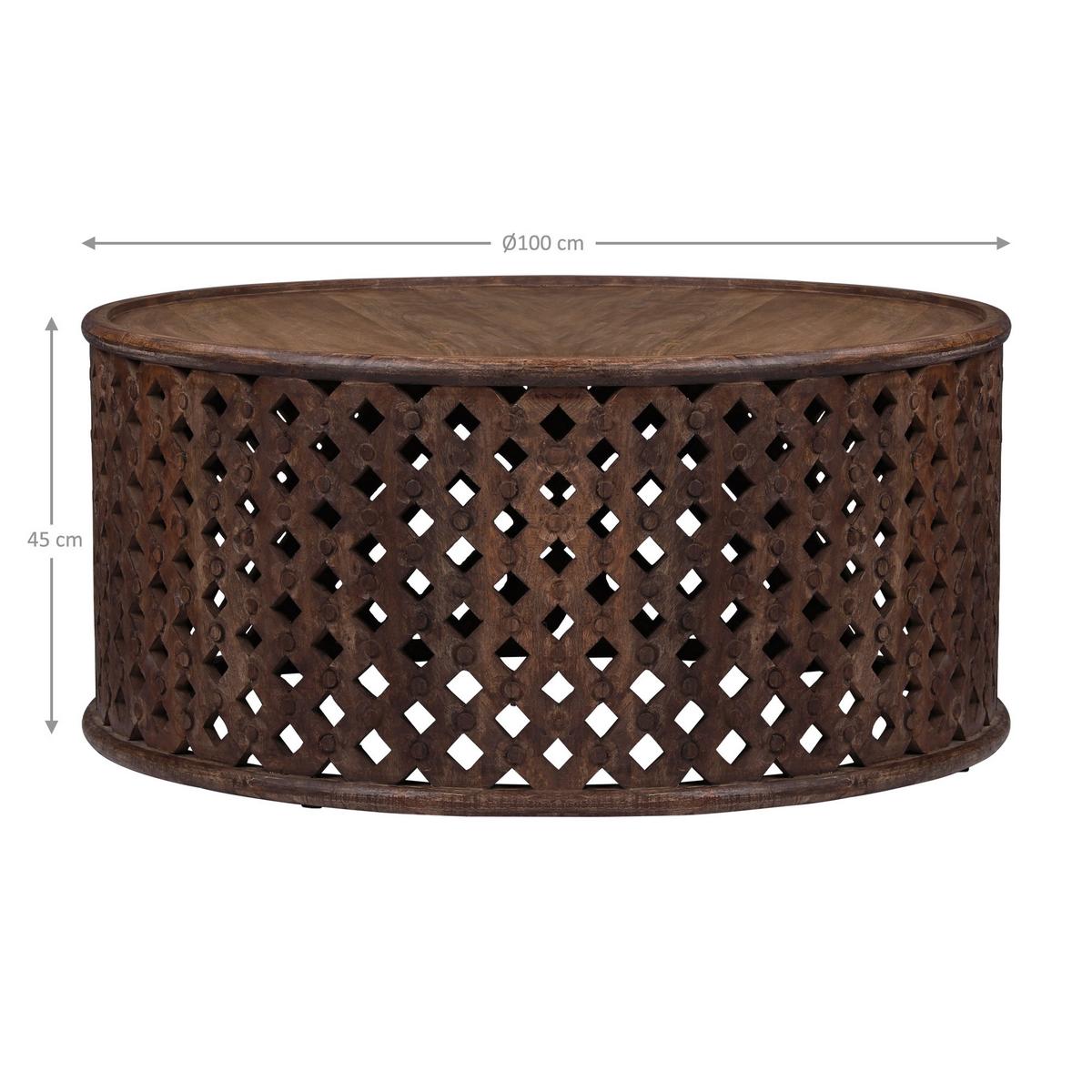 COUCHTISCH Ø100x45 cm rund Natur handgefertigt aus Mangoholz - Braun, Holz (100/100/45cm) - WOMO-DESIGN