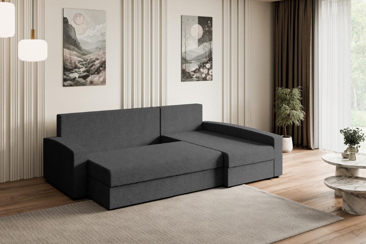 ECKSOFA mit Schlaffunktion und Bettkasten ALESIA-L 231x140x90 cm Grau Bouclé - Silberfarben/Grau, Holzwerkstoff/Kunststoff (231/140cm) - ALTDECOR