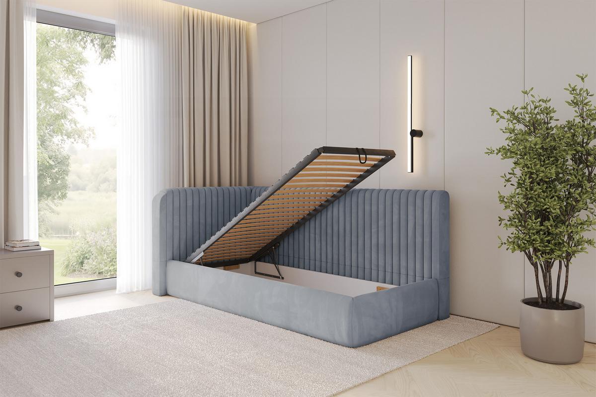 EINZELLBETT Jugendbett mit Bettkasten, Rechts - AURY 100x200 Grau - Blaugrau, Holzwerkstoff/Textil (100/200cm) - ALTDECOR