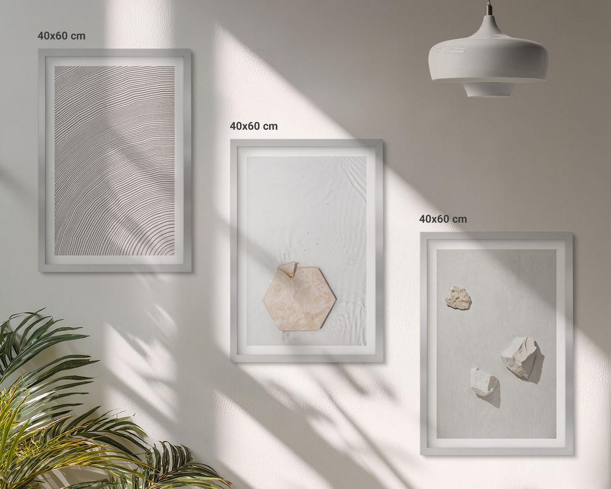 BILDER SET 3er Set - 40x60 cm Silberner Rahmen - Leichte Boho-Sandtexturen - Silberfarben, Kunststoff (40/60cm) - TULUP