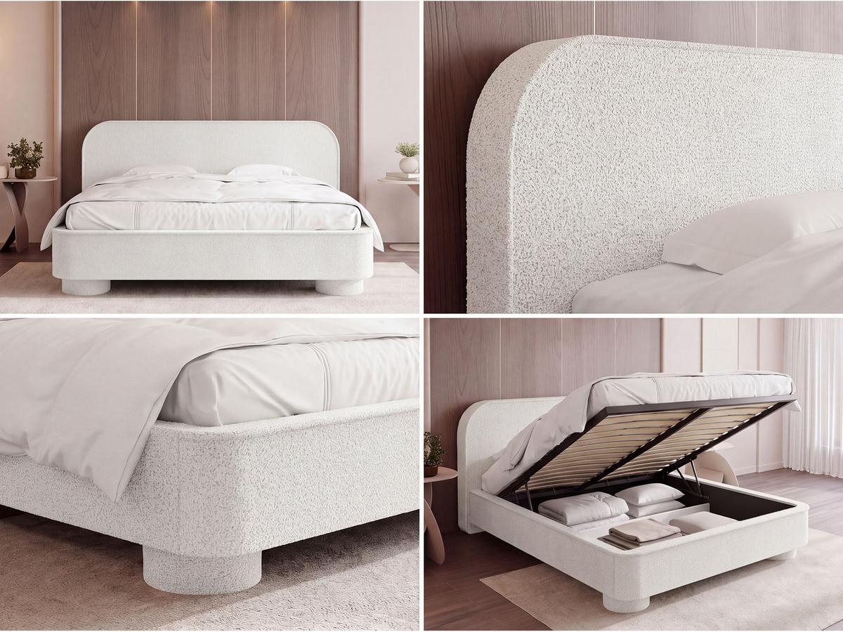 POLSTERBETT Aurora mit Bettkasten, Lattenrost & gepolsterten Füßen in Creme Boucle 140x200 cm - Birkefarben/Creme, Textil/Metall (140/200cm) - WFL GROUP