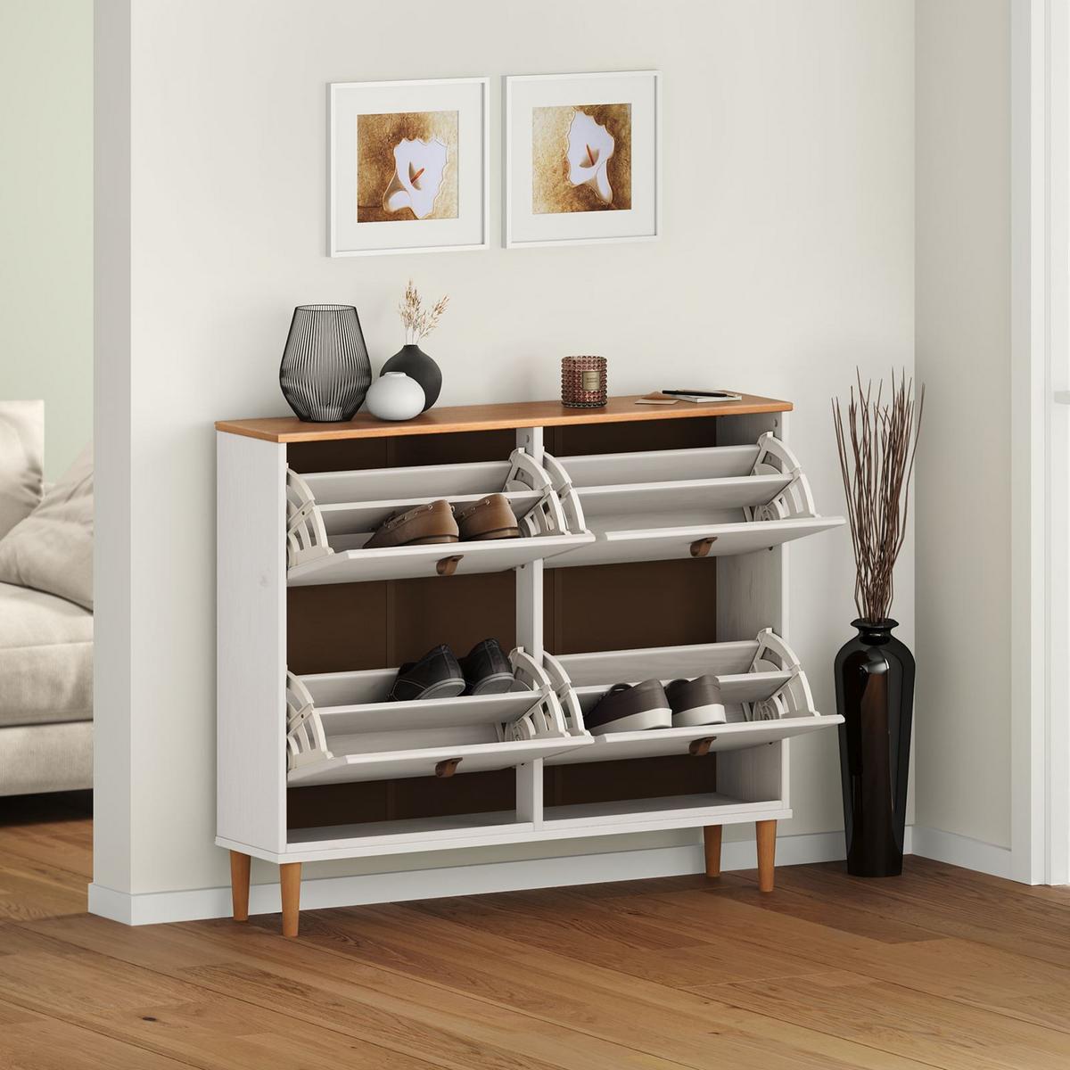 SCHUHKIPPER MIKKA weiß/Eiche - Eichefarben/Weiß, Holz (107/92/25cm) - IDIMEX
