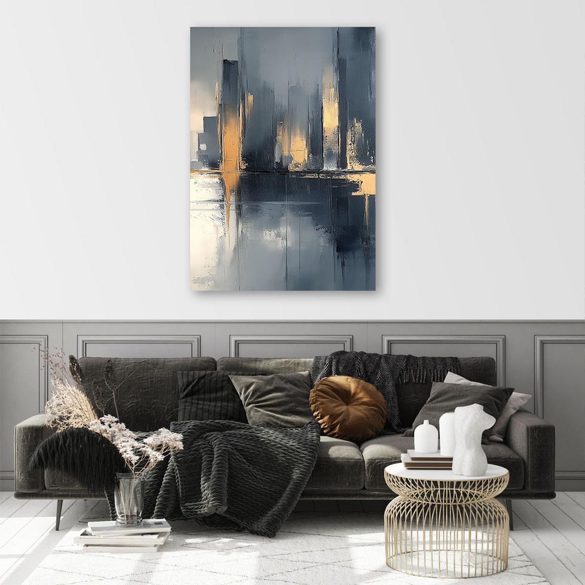 LEINWANDBILD Schwarz-Gold-Abstraktion 60x90cm - Grau, Textil (60/90cm) - Feeby