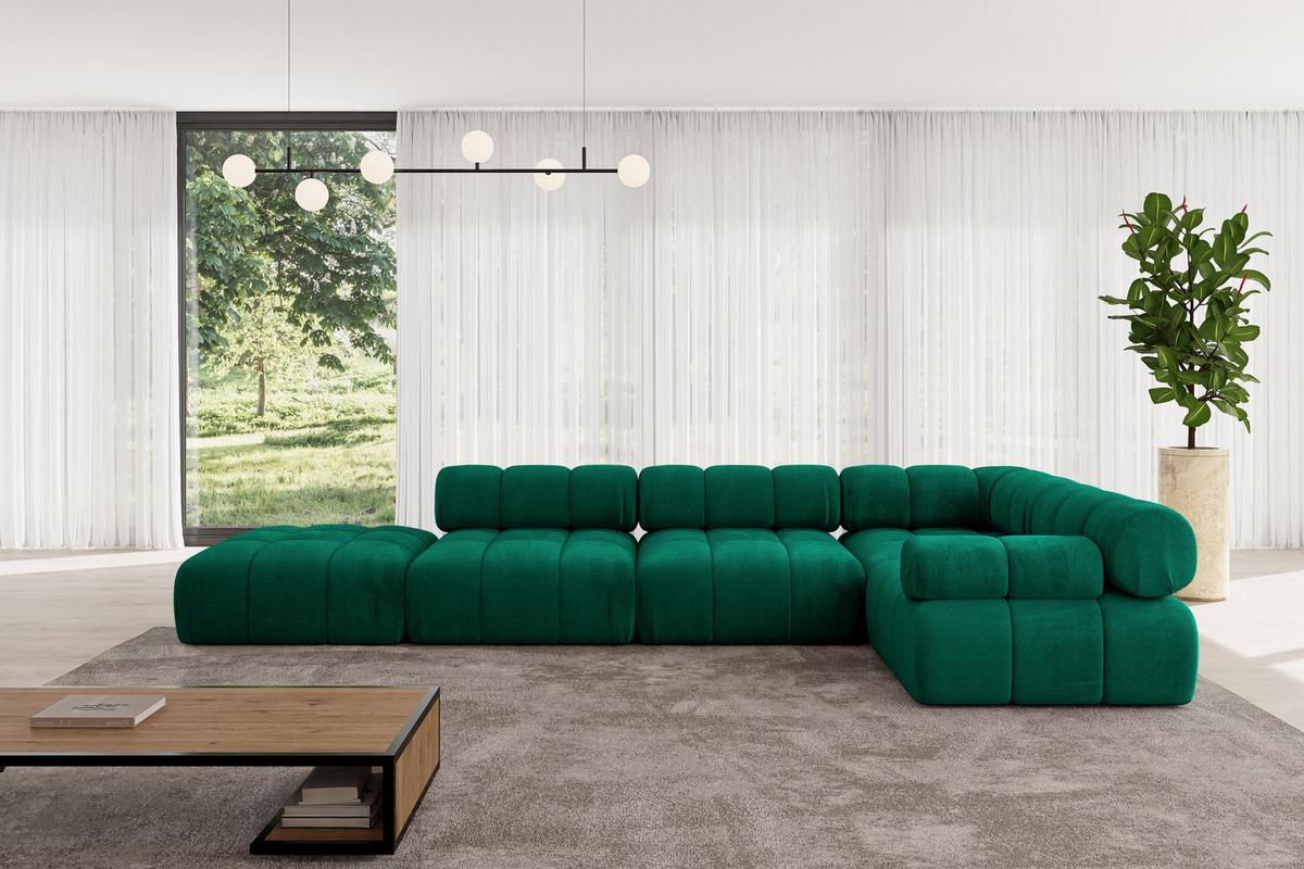 ECKSOFA modulares Sofa Felto-L2 - 380x190x70 cm Dunkelgrün Velours - Dunkelgrün, Holzwerkstoff/Textil (380/190cm) - ALTDECOR