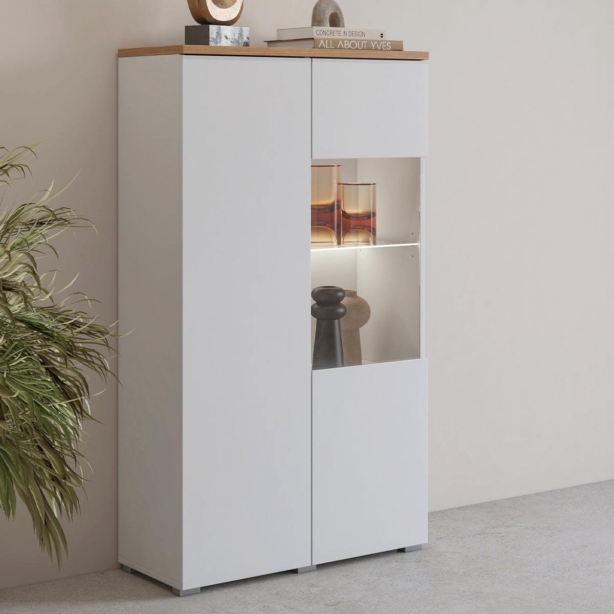 GESCHIRRSCHRANK Liko Weiß und Holz - Weiß, Holzwerkstoff (80/140/34.5cm) - Petits-meubles