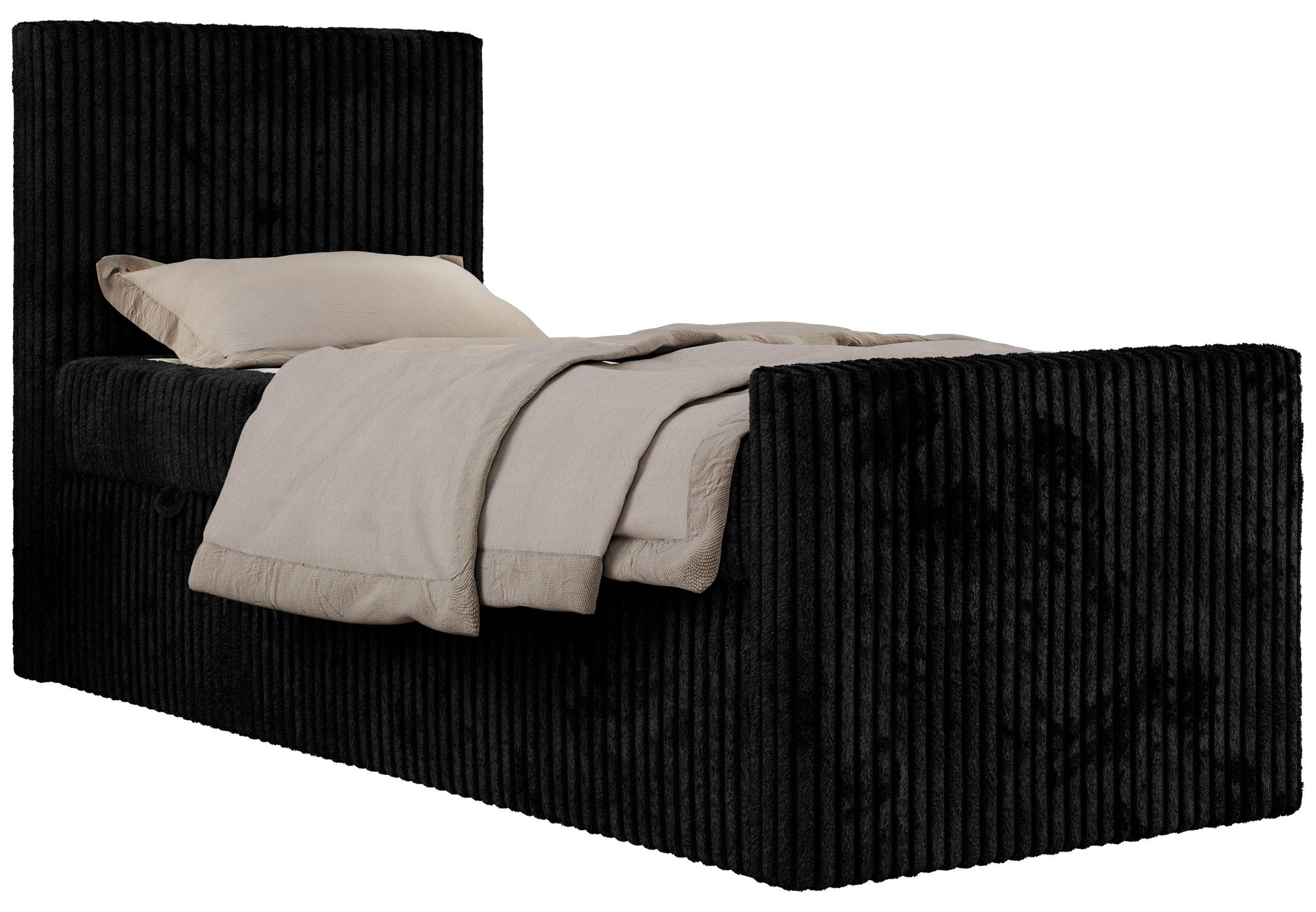 JUGENDBETT TILIO DUO 90/200 - Schwarz Cord - H3 - Links Seite - Schwarz, Textil (90/200cm) - MKS