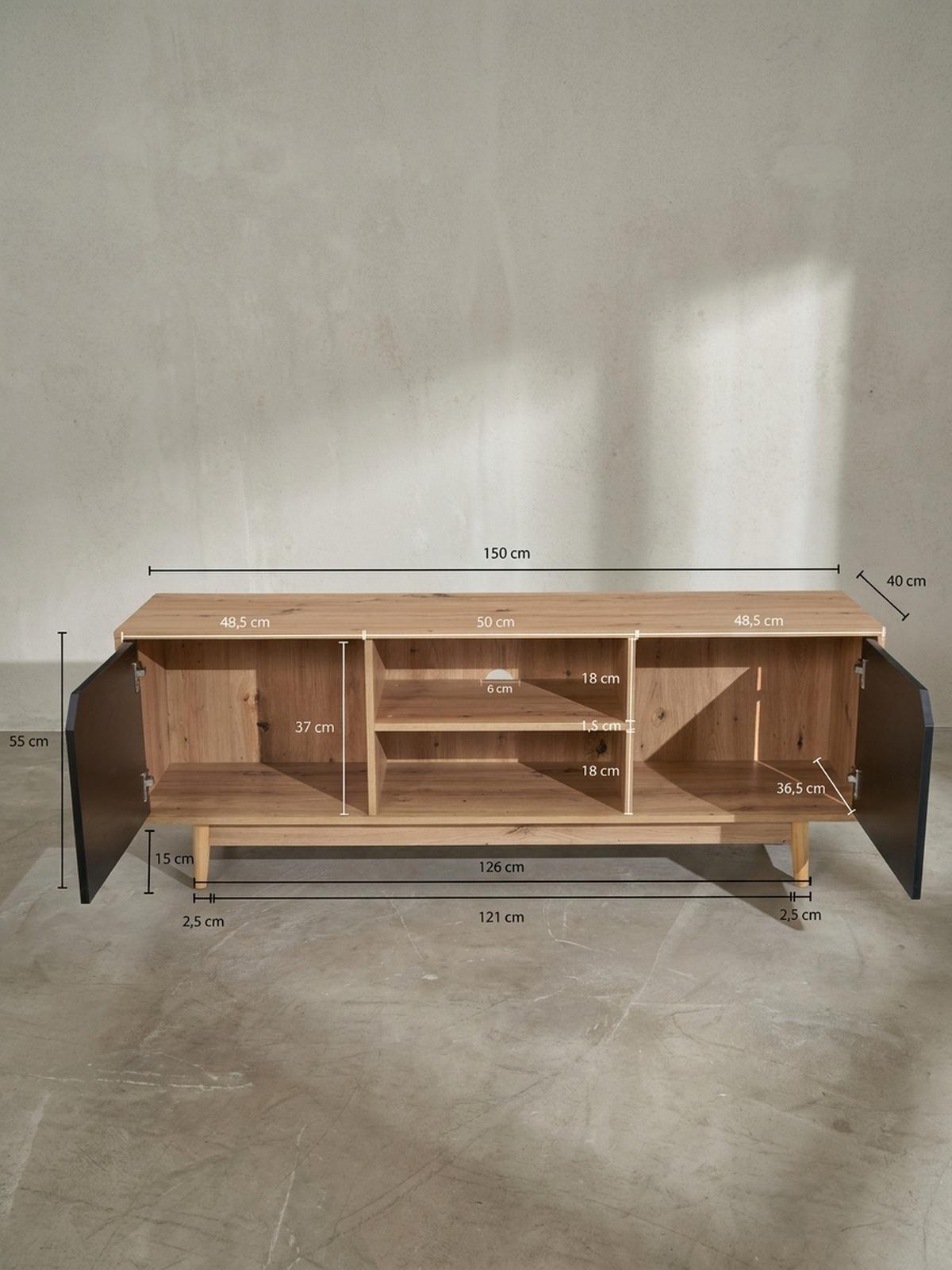 TV-LOWBOARD mit Eiche-Dekor, 2 Türen, modern, Braun-Schwarz 150x40x55 cm - Eichefarben/Braun, Holz (150/55/40cm) - KADIMA DESIGN