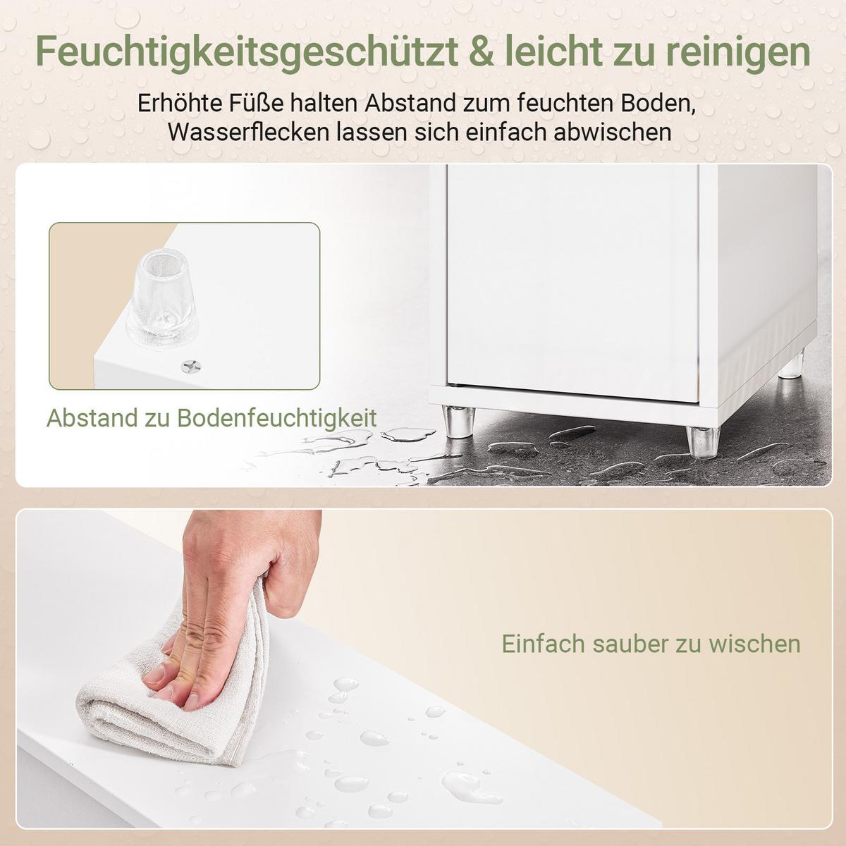 HOCHSCHRANK, Weiß, Badezimmerschrank schmal 20x20x180 cm, 6 Böden & Schublade, neben der Waschmaschine - Silberfarben/Weiß, Holzwerkstoff (20/180/20cm) - SoBuy